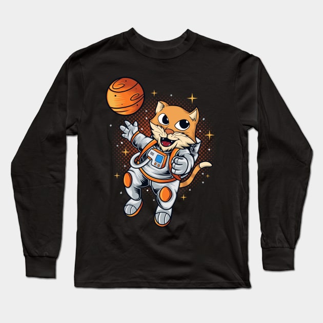 Astronaut cat with galaxy in hand Long Sleeve T-Shirt by sharukhdesign